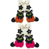 Black Cat & Pumpkin Seed Bead Earrings - 2 Colors, Beaded, Halloween (2x3.25in)