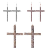 XL Rhinestone Cross Dangle Earrings in 3 Colors (1.57x2.75in)