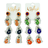 3 Tiered Ghost Boo Seed Bead Earrings in 2 Colors - Beaded, Halloween (1x4in)