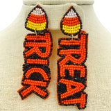 Candy Corn Trick or Treat Seed Bead Earrings - Beaded, Halloween (1x3in)