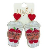 Teacher Fuel Apple Coffee Cup Seed Bead Earrings - School, Beaded (1.5x3in)