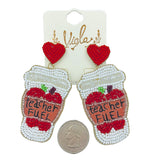 Teacher Fuel Apple Coffee Cup Seed Bead Earrings - School, Beaded (1.5x3in)