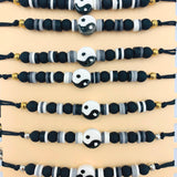 Yin Yang Beaded Drawstring Friendship Bracelets - Bulk 12 pcs (IBR-2416)