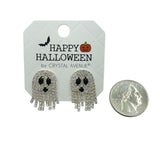 Rhinestone Ghost Halloween Earrings in Silver or Gold (0.6x1in)