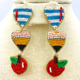 Teacher Themed Pencil & Apple Seed Bead Earrings - School, Beaded (0.75x2.5in)