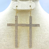XL Rhinestone Cross Dangle Earrings in 3 Colors (1.57x2.75in)