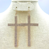 XL Rhinestone Cross Dangle Earrings in 3 Colors (1.57x2.75in)