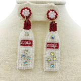 White & Red Vodka Bottle Seed Bead Earrings - Beaded (0.75x3.0in)