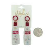 White & Red Vodka Bottle Seed Bead Earrings - Beaded (0.75x3.0in)
