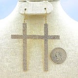 XL Rhinestone Cross Dangle Earrings in 3 Colors (1.57x2.75in)