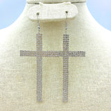 XL Rhinestone Cross Dangle Earrings in 3 Colors (1.57x2.75in)