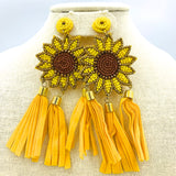Sunflower Seed Bead Tassel Earrings
