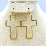 Hammered Open Cross Earrings - Available in Silver or Gold