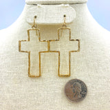 Hammered Open Cross Earrings - Available in Silver or Gold