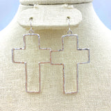 Hammered Open Cross Earrings - Available in Silver or Gold