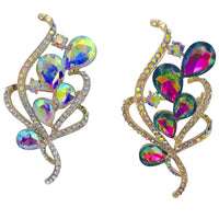 Crystal Burst Bouquet Leaf Shape Brooch Pin (1.75x3in)