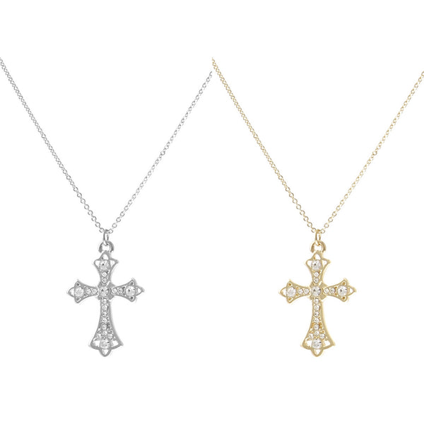 Crystal Syriac Cross Necklace (0.63x1in)
