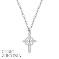 Cubic Zirconia Celtic Cross Charm Necklace (0.55x0.88in)(16+3in)