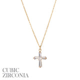 Cubic Zirconia Baguette Cross Shape Pendant Necklace - 2 Colors (16+2in)