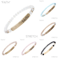 Faith Bar 6mm Glass Beaded Stretch Bracelet - 6 Colors