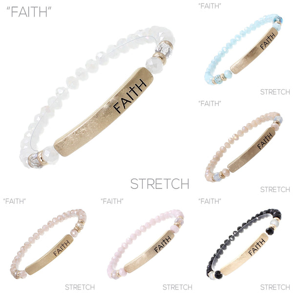 Faith Bar 6mm Glass Beaded Stretch Bracelet - 6 Colors