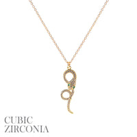Cubic Zirconia Spiral Snake Necklace Rhodium or Gold Plated (18+2in)(0.4x1.25in)