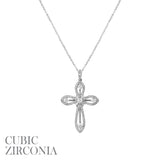 Cubic Zirconia Cutout Cross Necklace (16+3in)