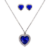Heart of the Ocean Rhinestone Heart Necklace & Earring Set (18+3in)