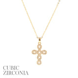 Cubic Zirconia Bubble Cross Necklace in Silver or Gold (16+2in)