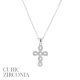 Cubic Zirconia Bubble Cross Necklace in Silver or Gold (16+2in)