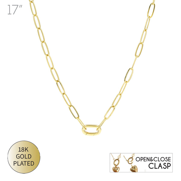 18K Gold Plated Paper Clip Chain Necklace