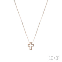 Crystal Cross Outline Necklace (16+3in)
