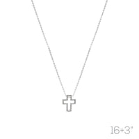 Crystal Cross Outline Necklace (16+3in)