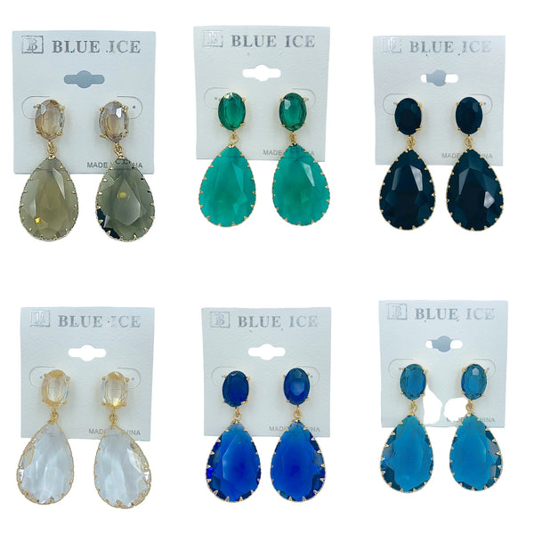 2 Tier Teardrop Crystal Dangle Earrings - 6 Colors (0.75x2in)