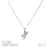 Cubic Zirconia Hummingbird Pearl Necklace (16 +3in)