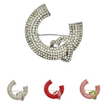 Rhinestone Horseshoe C Heart Brooch Pin (P1667)(2.25x2)