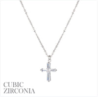 Cubic Zirconia Baguette Cross Shape Pendant Necklace (0.56x0.76in)(16+2in)