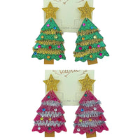 Pink or Green Acrylic Glitter Tinsel Garland Christmas Tree Earrings (1.5x2.5in)
