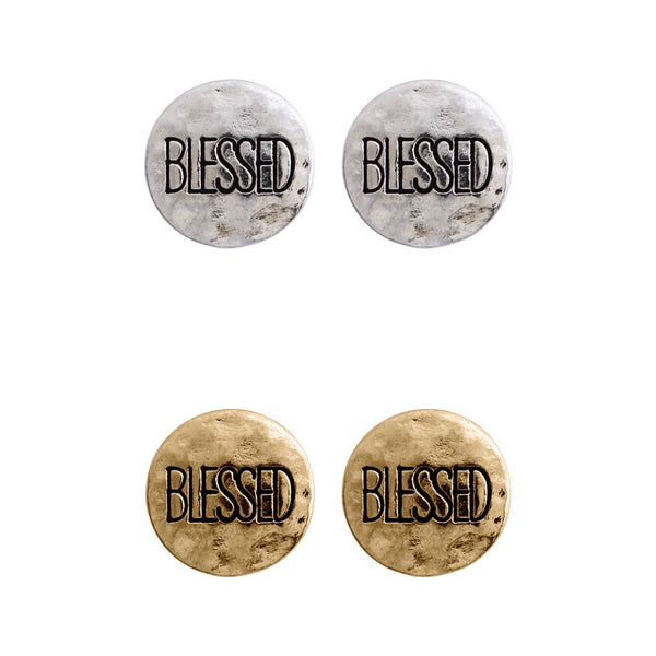 Blessed Stud Circle Earrings in Silver or Gold (0.45x0.45in)