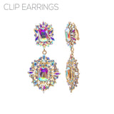 Rhinestone Rectangle Shaped Burst Clip On Earrings (1.42x3.0in)
