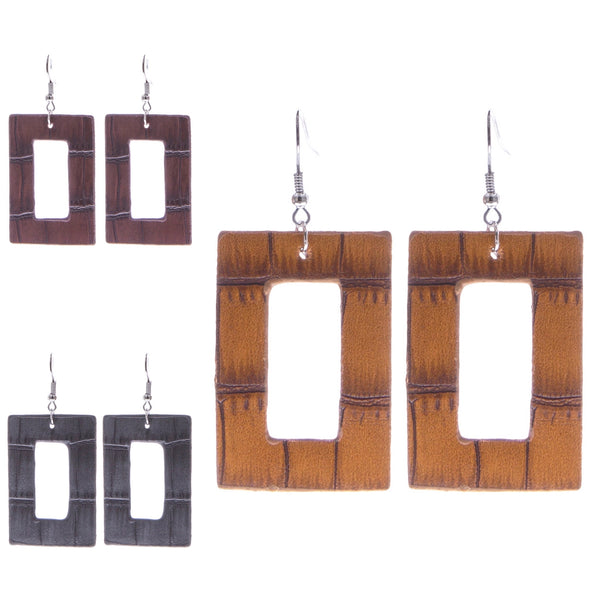 Rectangle Shape Leather Earrings - 3 Colors Available (1.12X2.3in)