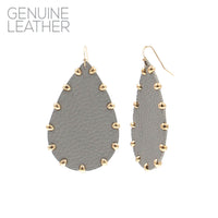 Genuine Leather Gold Studded Teardrop Earrings in 4 Colors (1.57x2.60in)