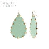 Genuine Leather Gold Studded Teardrop Earrings in 4 Colors (1.57x2.60in)