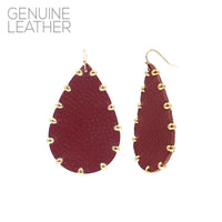 Genuine Leather Gold Studded Teardrop Earrings in 4 Colors (1.57x2.60in)