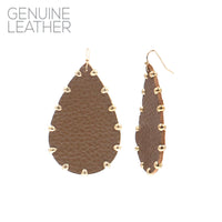 Genuine Leather Gold Studded Teardrop Earrings in 4 Colors (1.57x2.60in)