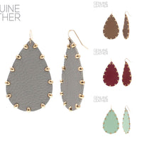 Genuine Leather Gold Studded Teardrop Earrings in 4 Colors (1.57x2.60in)