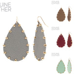 Genuine Leather Gold Studded Teardrop Earrings in 4 Colors (1.57x2.60in)