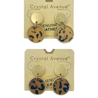 18mm Round Hair on Hide Leather Leopard Print Drop Earrings (0.70x1.20in)