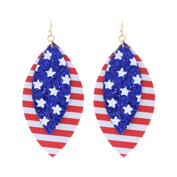 USA American Flag Layered Glitter Stars & Stripes Earrings (1.5x3.5in)