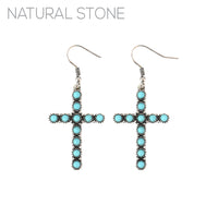 Burnished Silver Plated Cross Oval Turquoise Earrings (0.96x2in)